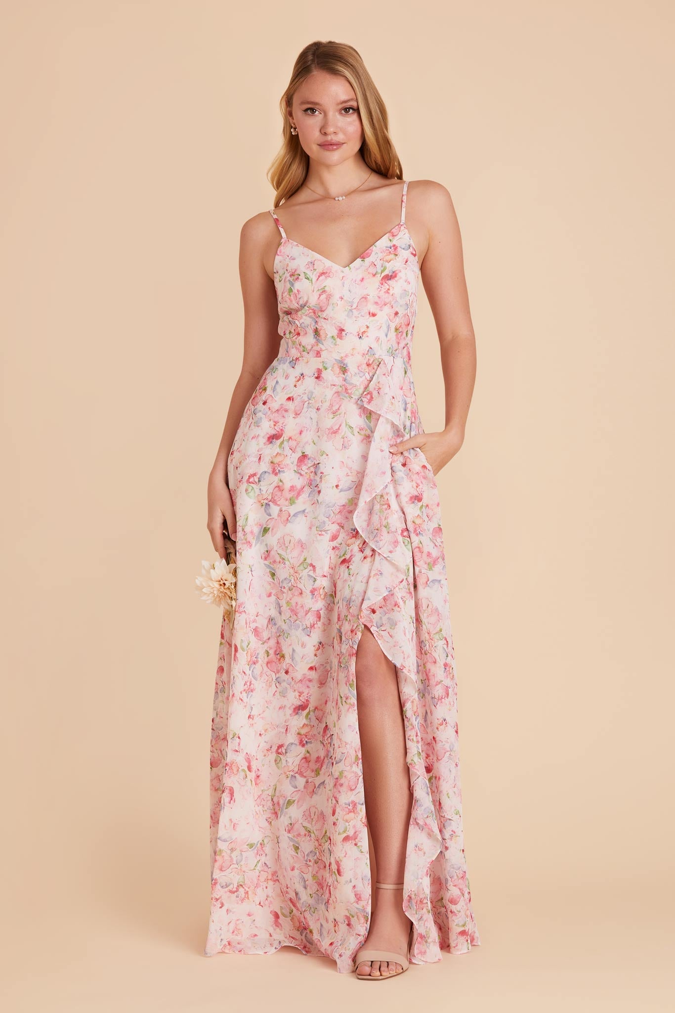 Pink Falling Petals Theresa Chiffon Dress by Birdy Grey