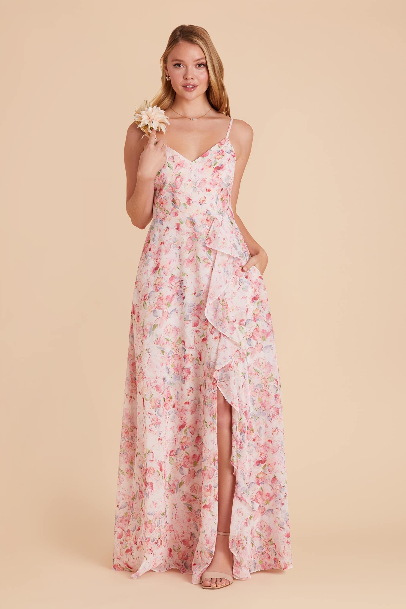 Pink Falling Petals Theresa Chiffon Dress by Birdy Grey