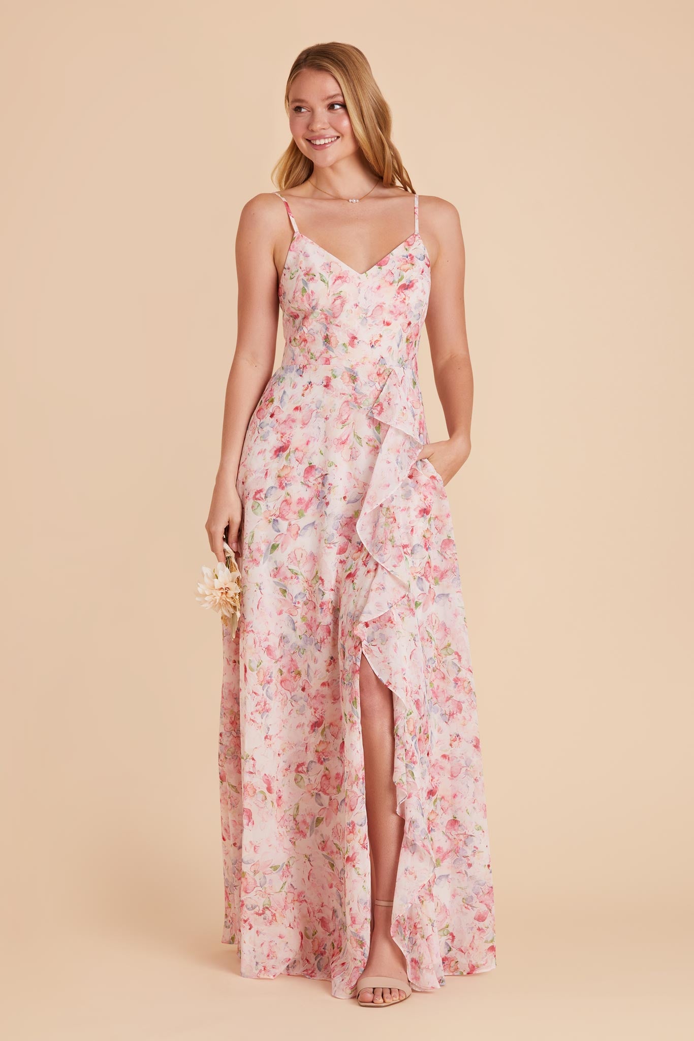 Pink Falling Petals Theresa Chiffon Dress by Birdy Grey