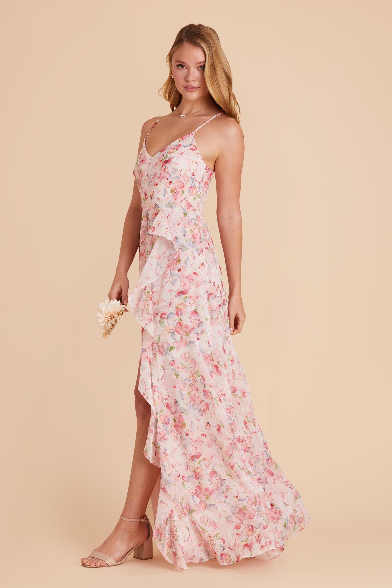 Theresa Chiffon Dress - Pink Falling Petals