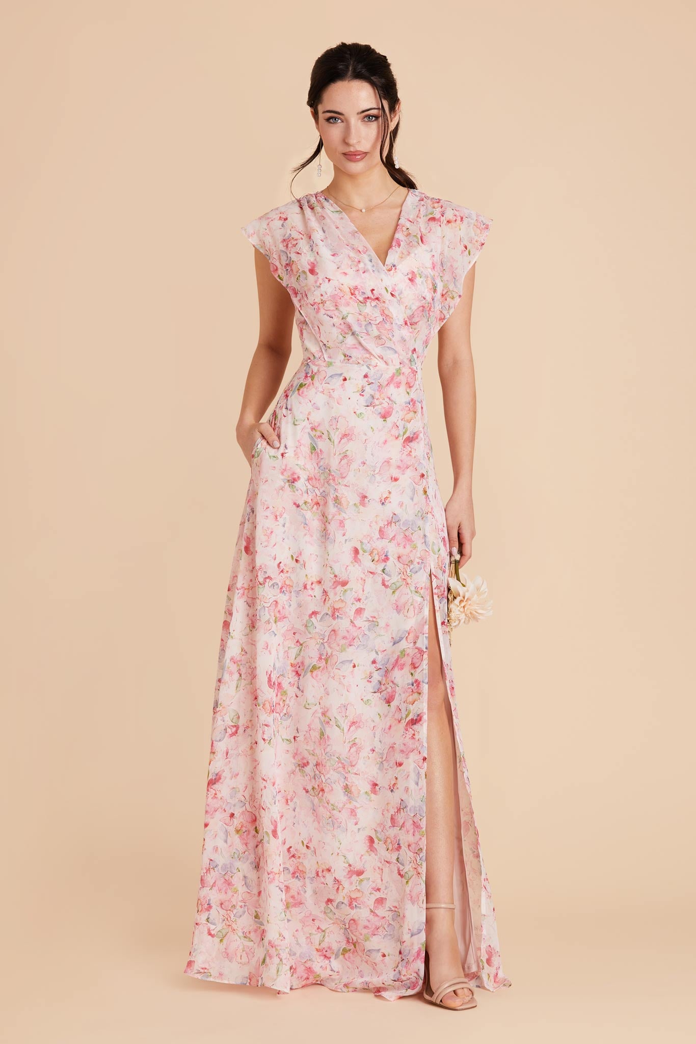 Pink Falling Petals Violet Chiffon Dress by Birdy Grey