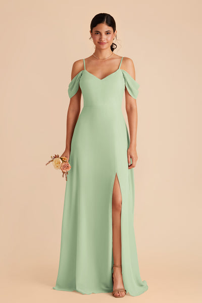 Pistachio Devin Convertible Chiffon Dress With Slit by Birdy Grey