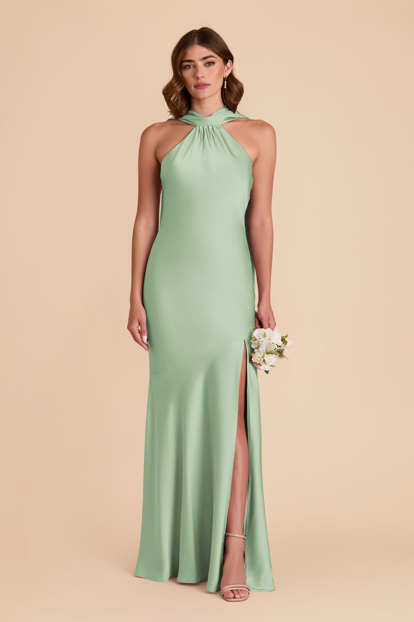 Pistachio Eileen Matte Satin Dress by Birdy Grey