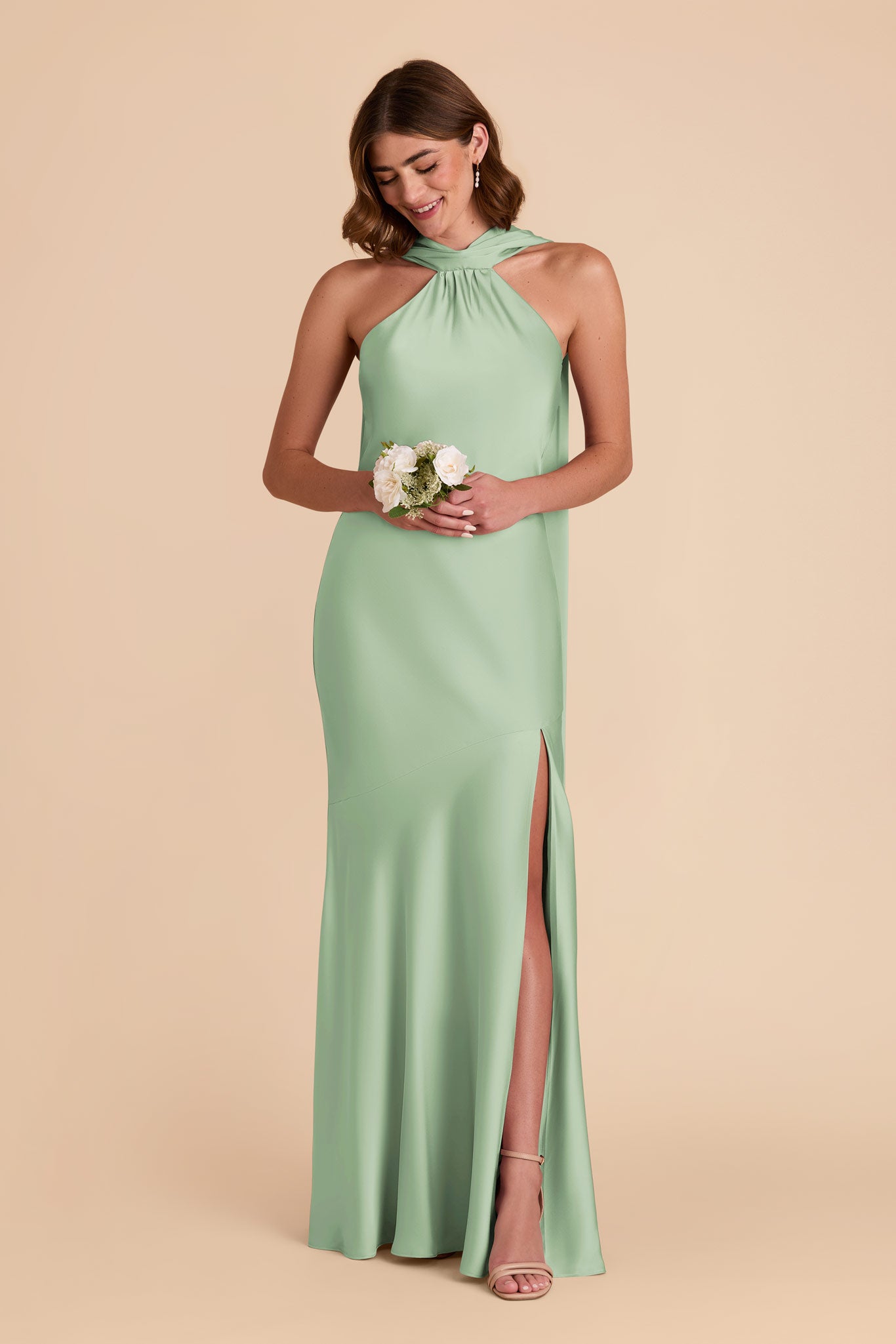 Pistachio Eileen Matte Satin Dress by Birdy Grey