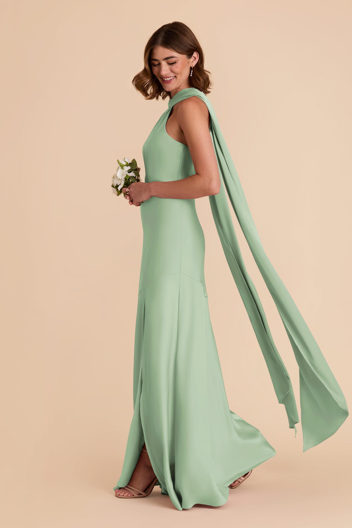 Pistachio Eileen Matte Satin Dress by Birdy Grey