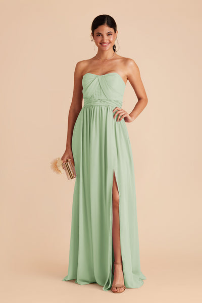 Pistachio Grace Convertible Chiffon Dress With Slit by Birdy Grey