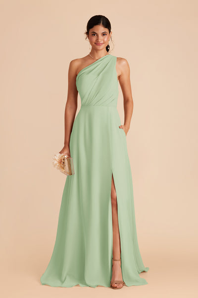 Pistachio Kira Chiffon Dress With Slit by Birdy Grey