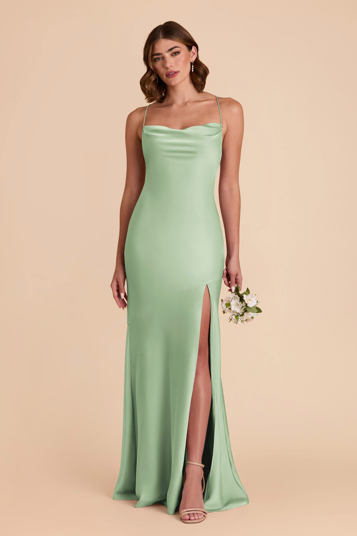 Pistachio Olivia Matte Satin Dress by Birdy Grey