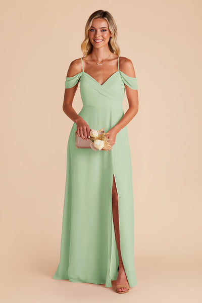 Pistachio Spence Convertible Chiffon Dress With Slit by Birdy Grey