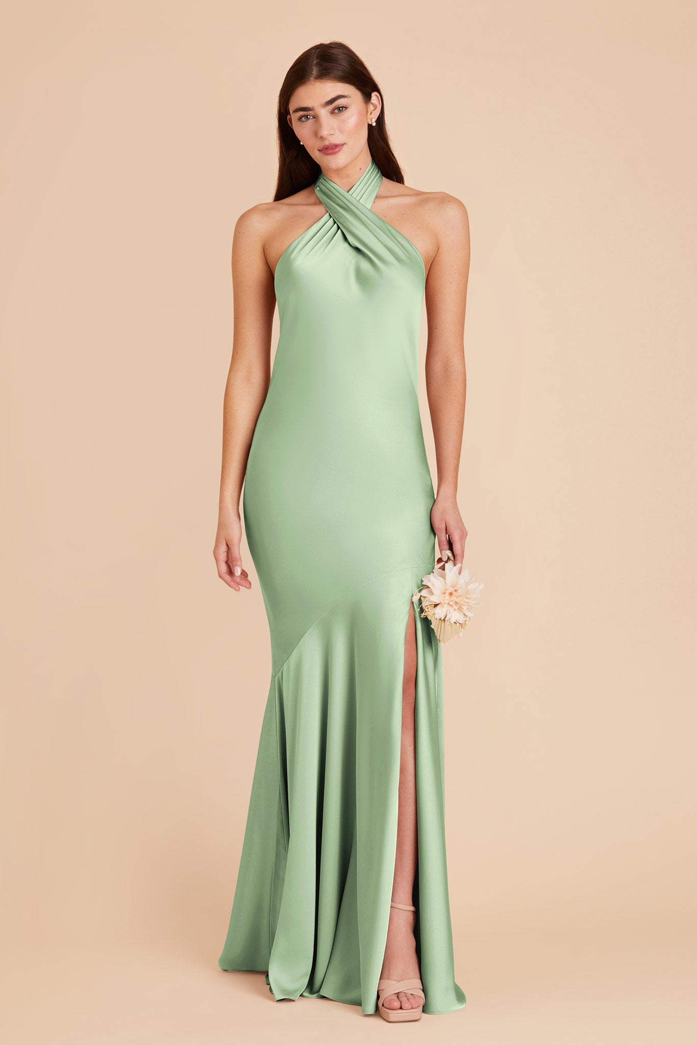 Pistachio Stephanie Matte Satin Dress by Birdy Grey