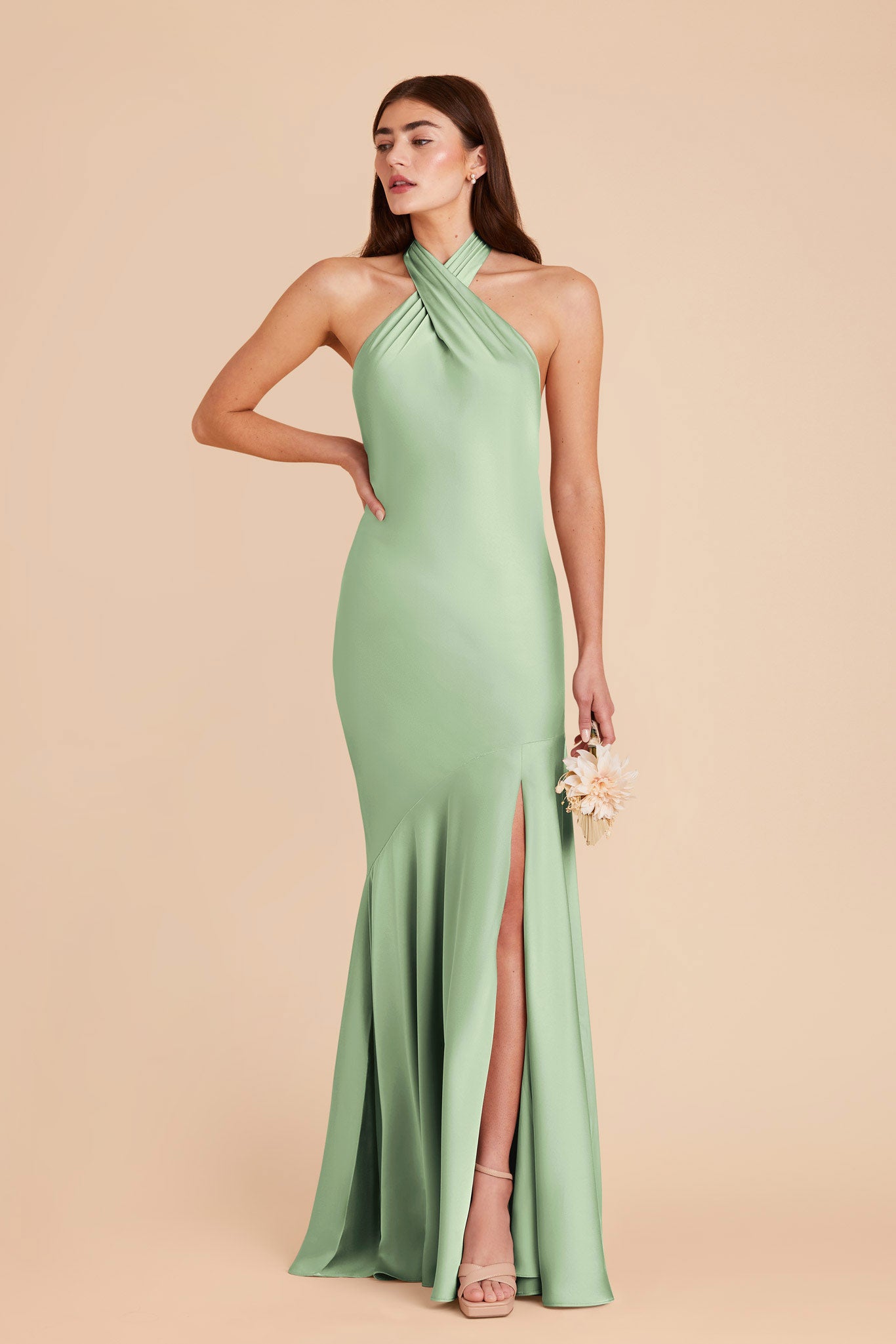 Pistachio Stephanie Matte Satin Dress by Birdy Grey