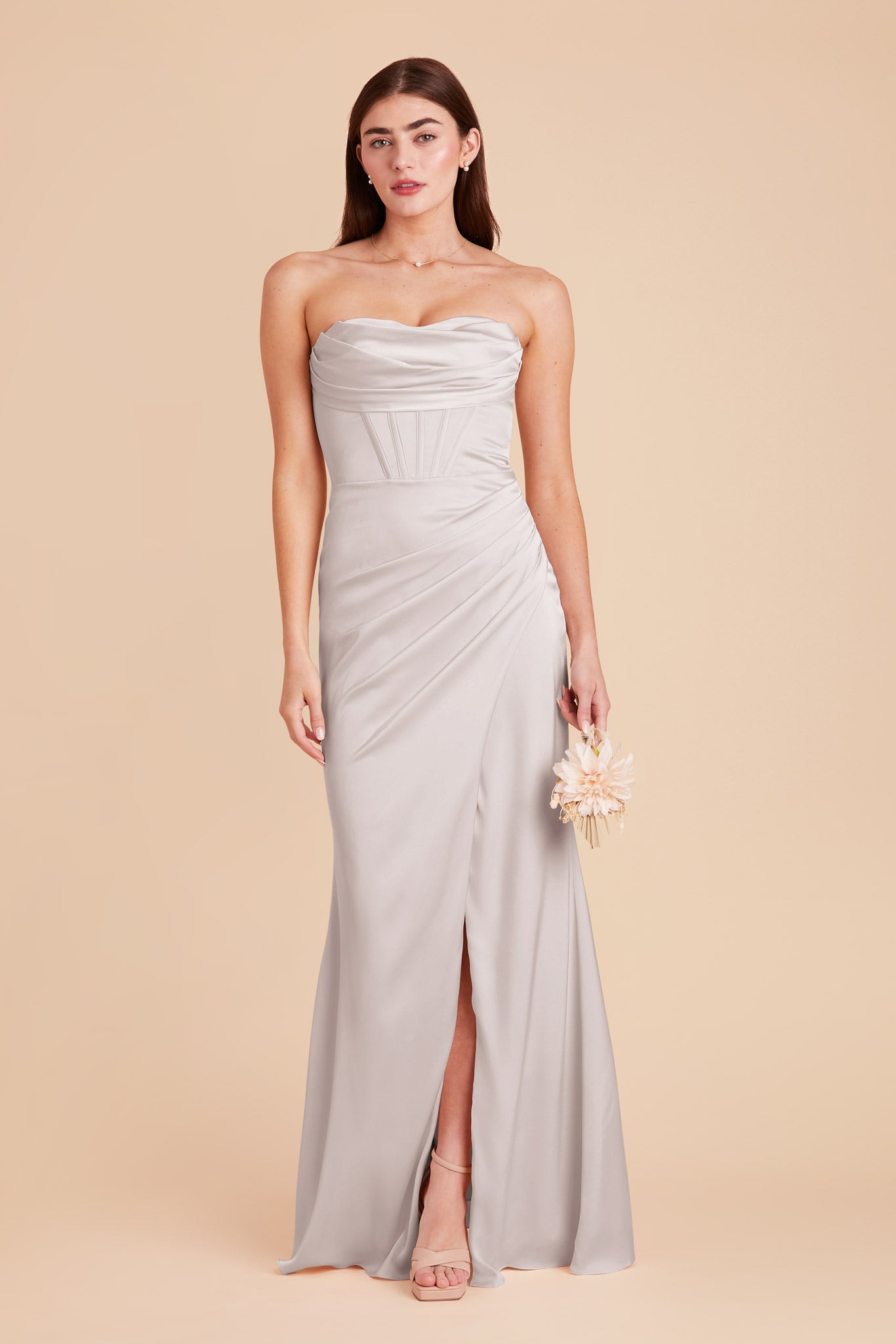 Platinum Carrie Matte Satin Dress by Birdy Grey