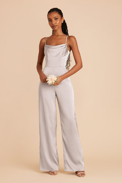 Platinum Donna Matte Satin Bridesmaid Jumpsuit by Birdy Grey