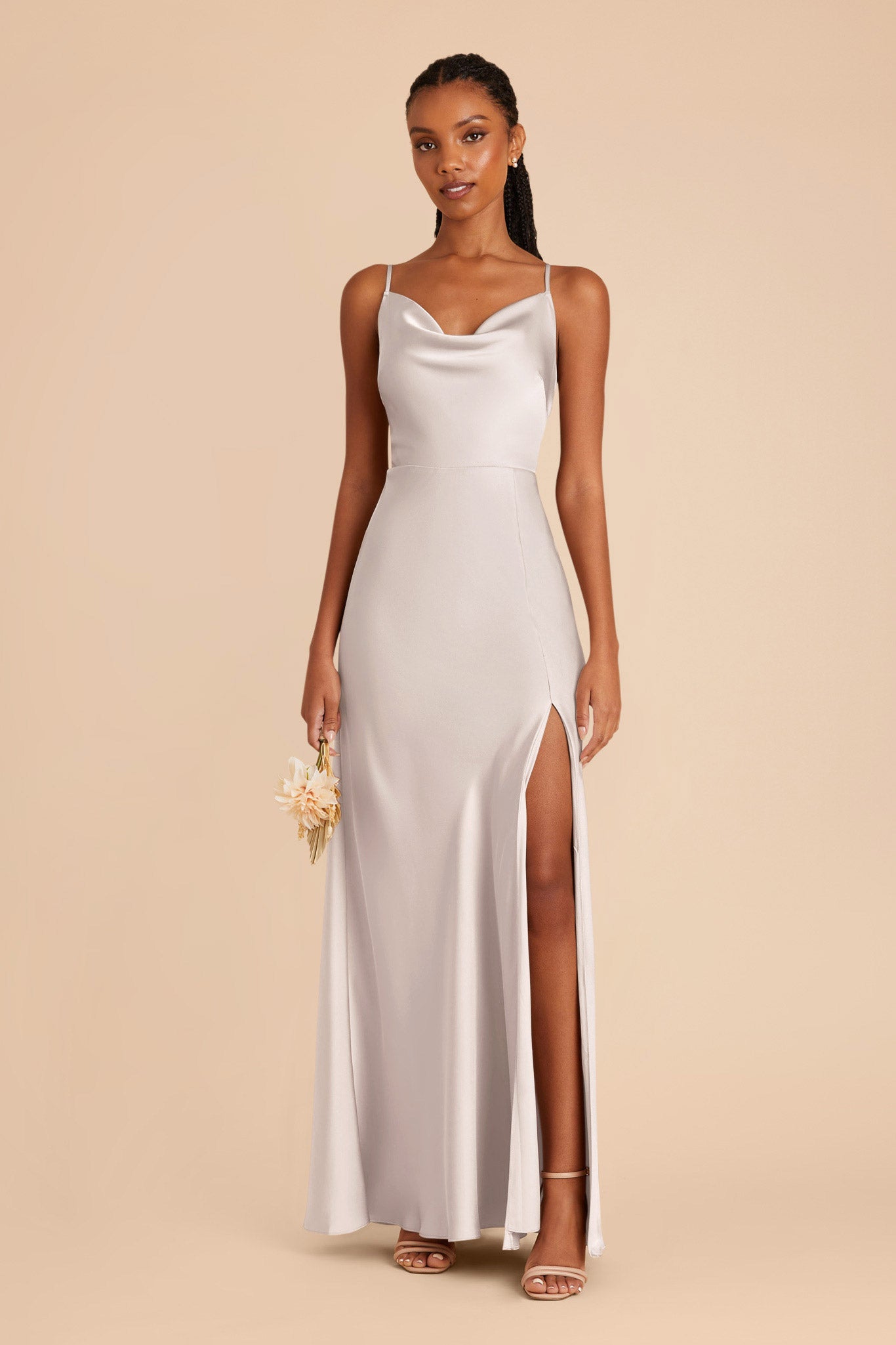 Platinum Lisa Long Matte Satin Dress by Birdy Grey