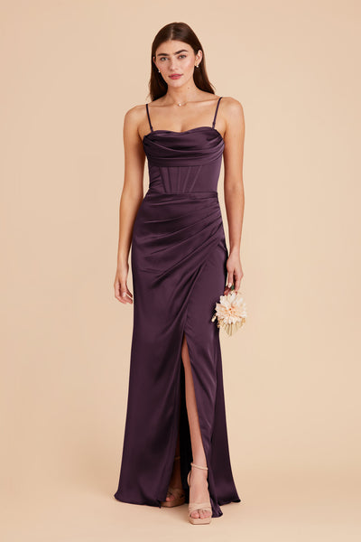 Plum Carrie Matte Satin Dress by Birdy Grey