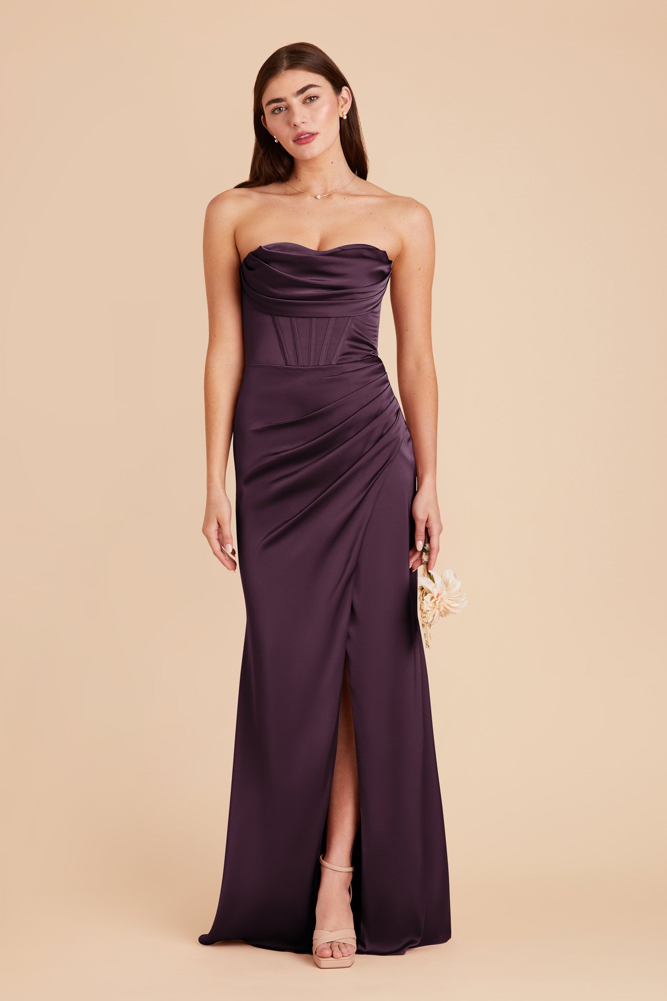 Plum Carrie Matte Satin Dress by Birdy Grey