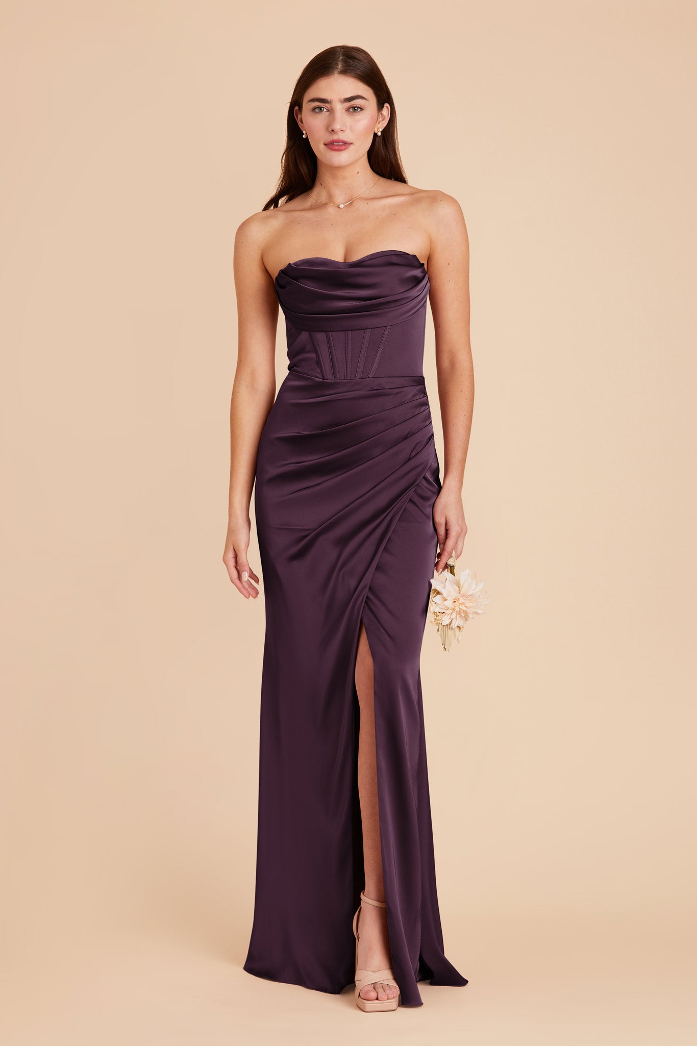 Plum Carrie Matte Satin Dress by Birdy Grey