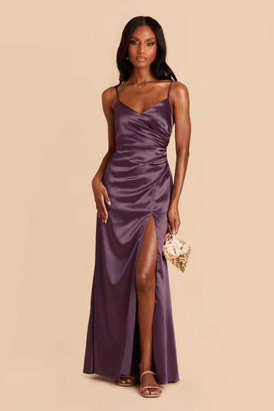 Plum Catherine Shiny Satin Dress by Birdy Grey