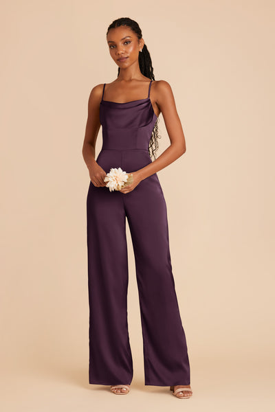 Plum Donna Matte Satin Jumpsuit by Birdy Grey