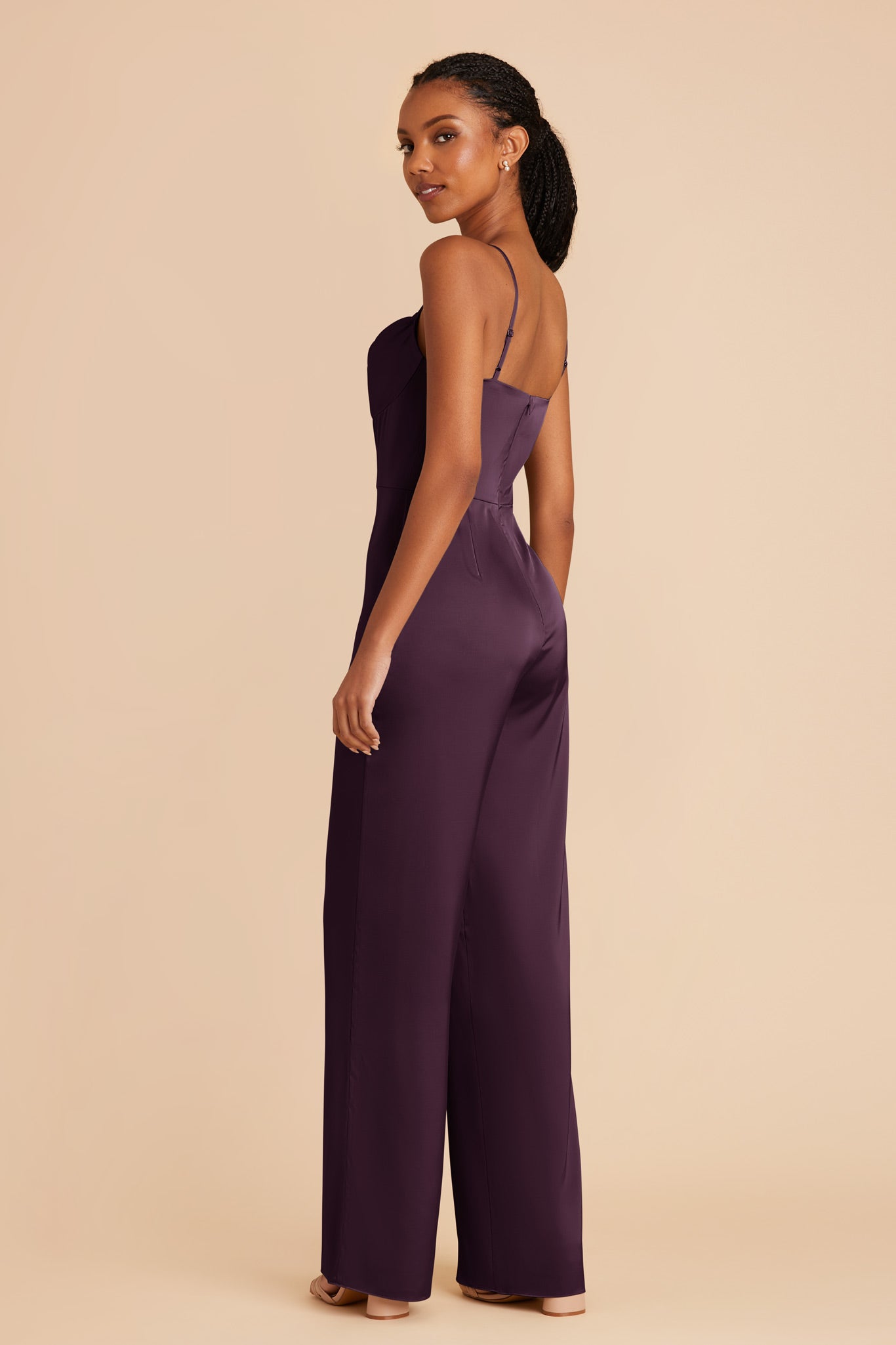 Plum Donna Matte Satin Jumpsuit by Birdy Grey