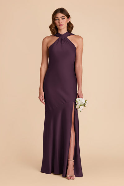 Plum Eileen Matte Satin Dress by Birdy Grey