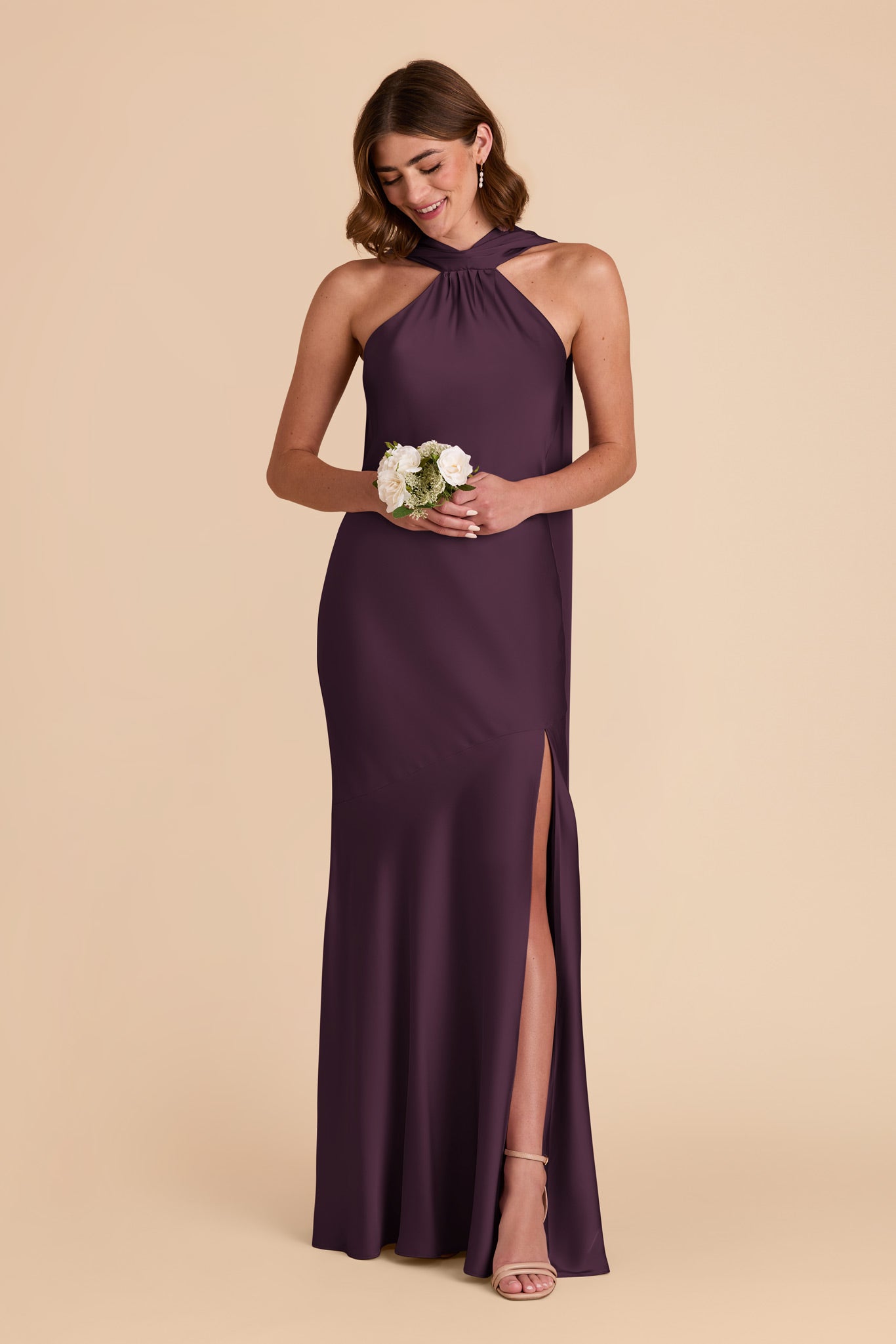 Plum Eileen Matte Satin Dress by Birdy Grey