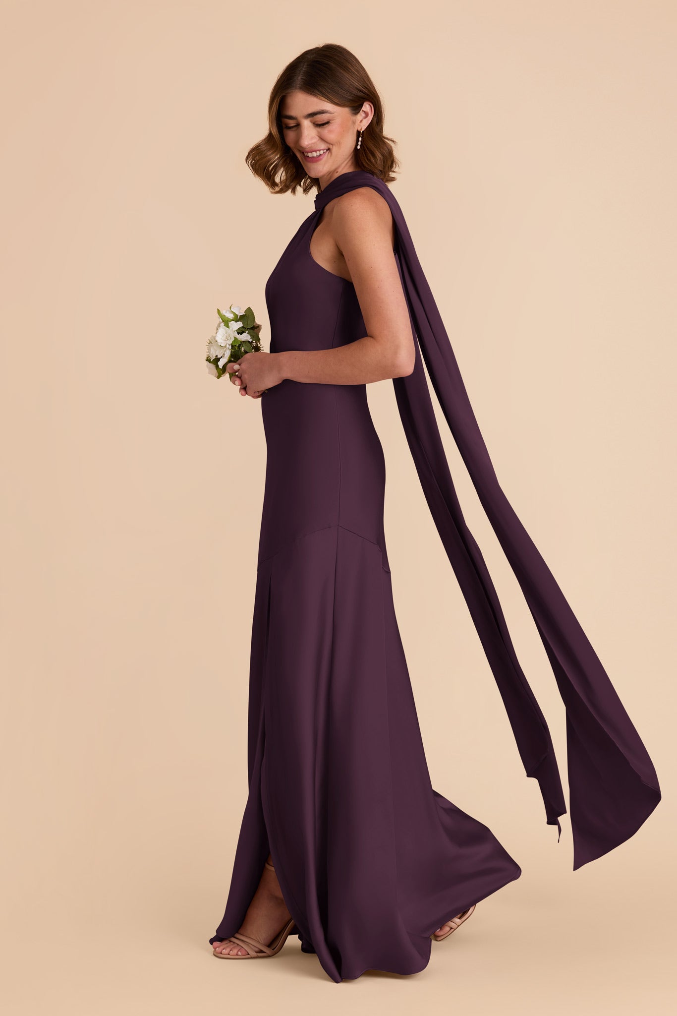 Plum Eileen Matte Satin Dress by Birdy Grey