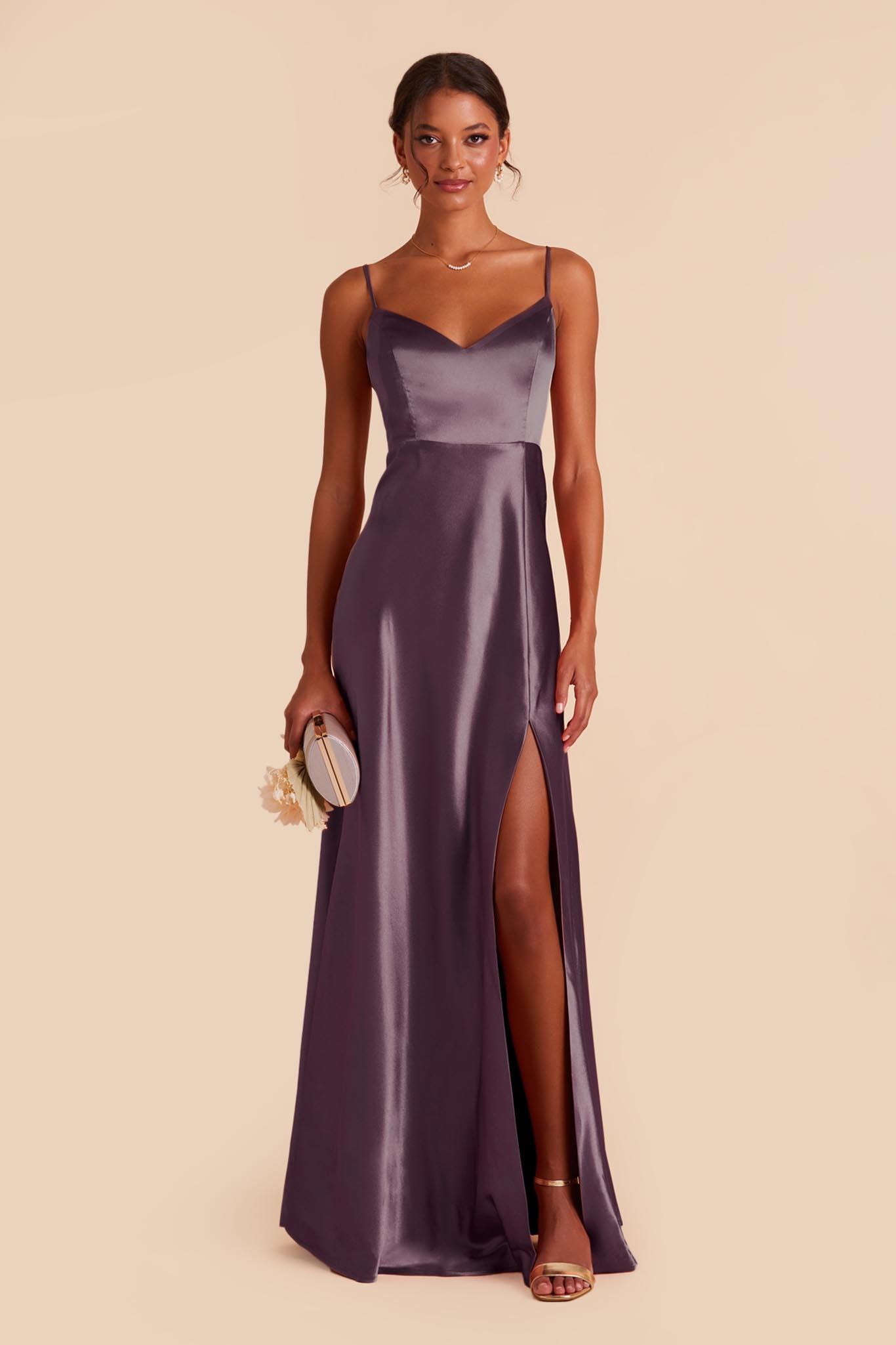 Plum Jay Shiny Satin Dress by Birdy Grey