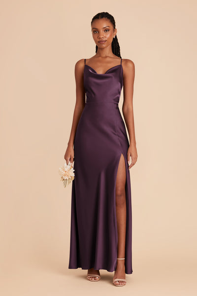 Plum Lisa Long Matte Satin Dress by Birdy Grey