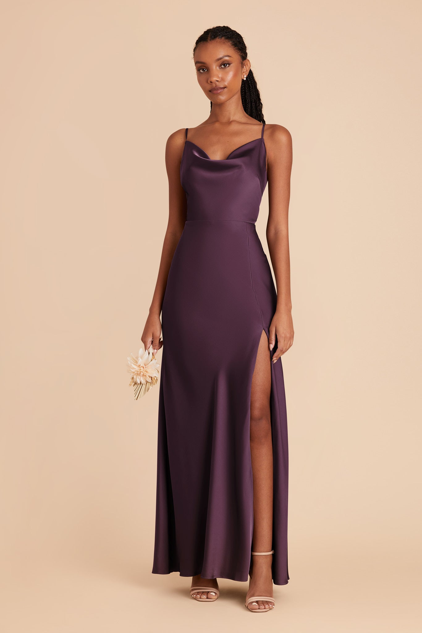 Plum Lisa Long Matte Satin Dress by Birdy Grey