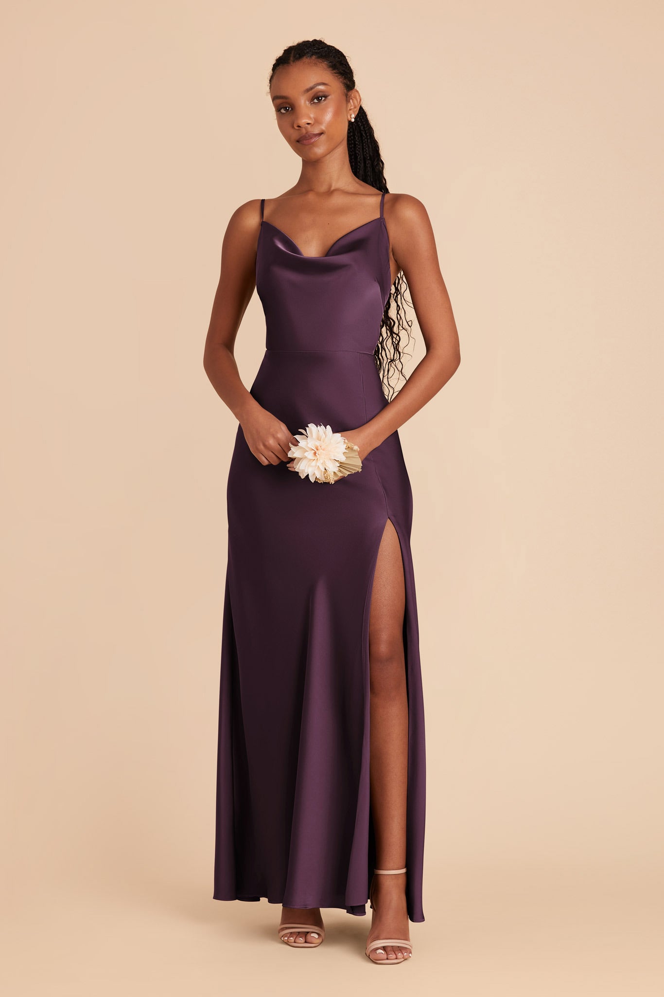 Plum Lisa Long Matte Satin Dress by Birdy Grey