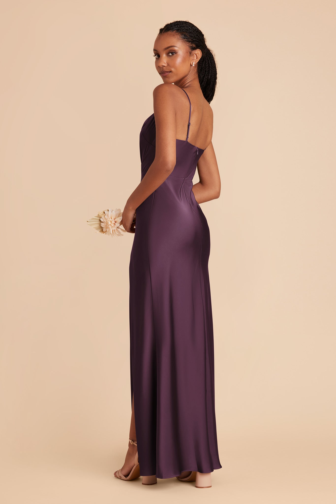 Plum Lisa Long Matte Satin Dress by Birdy Grey