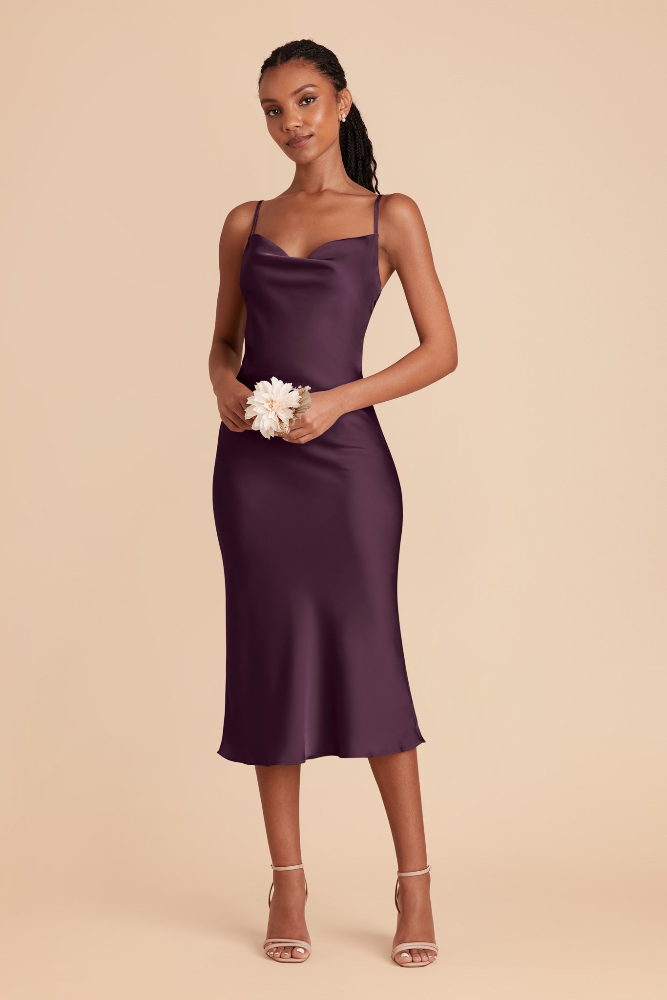 Plum Lisa Matte Satin Midi Dress by Birdy Grey