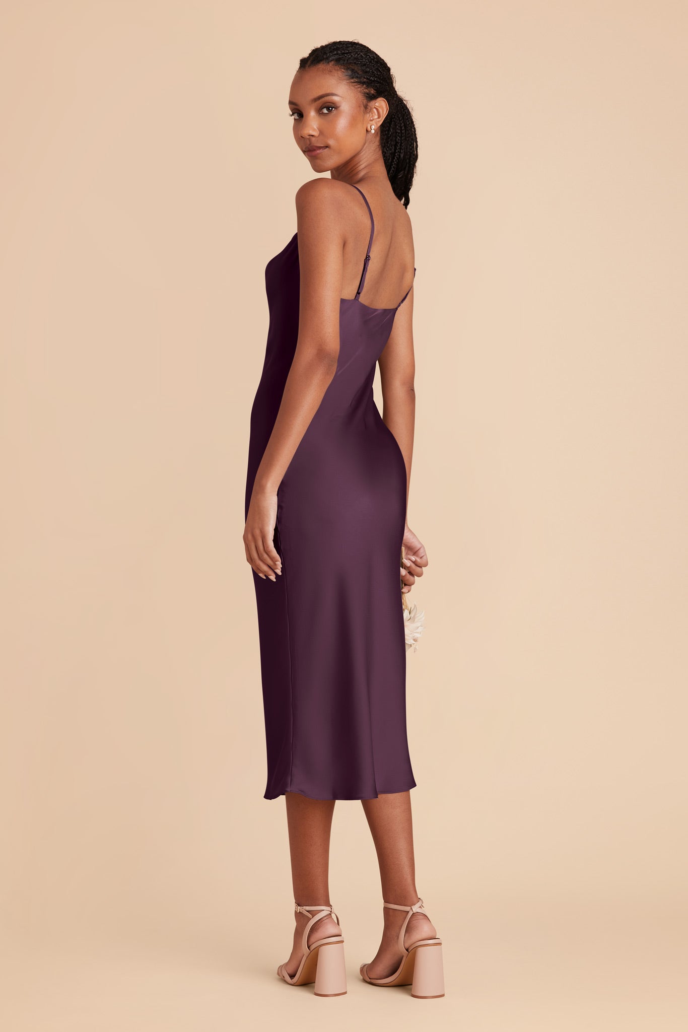 Plum Lisa Matte Satin Midi Dress by Birdy Grey