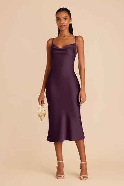 Plum Lisa Matte Satin Midi Dress by Birdy Grey