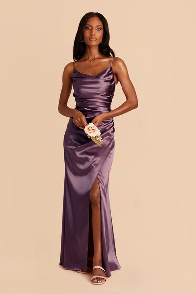 Plum Lydia Shiny Satin Dress by Birdy Grey