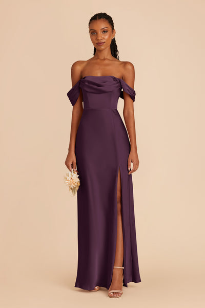 Plum Mia Convertible Matte Satin Dress by Birdy Grey