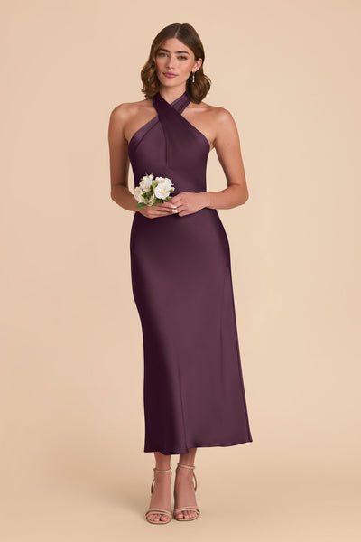 Plum Monique Matte Satin Dress by Birdy Grey