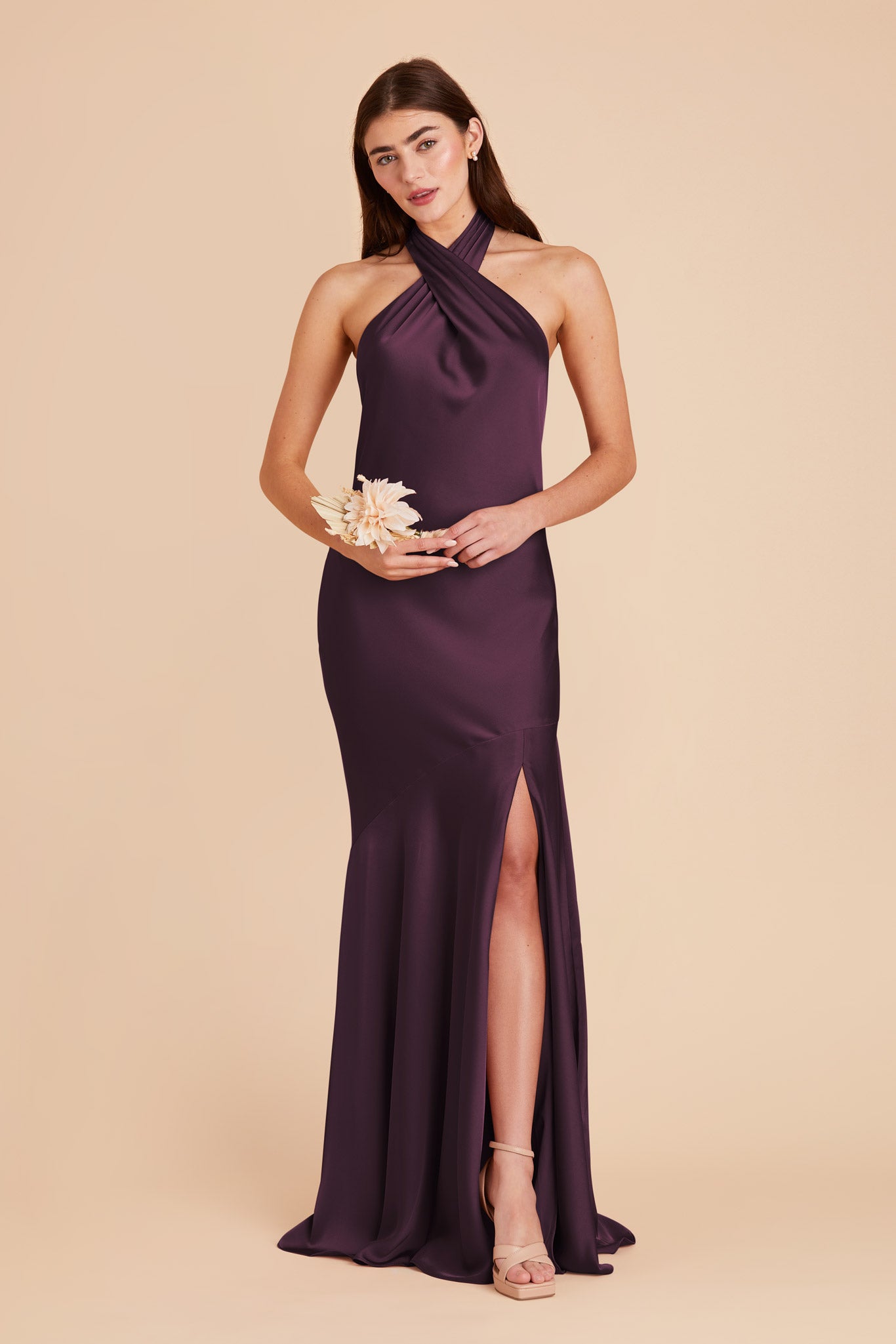 Plum Stephanie Matte Satin Dress by Birdy Grey