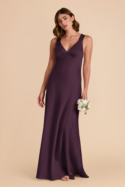 Plum Veronica Matte Satin Dress by Birdy Grey