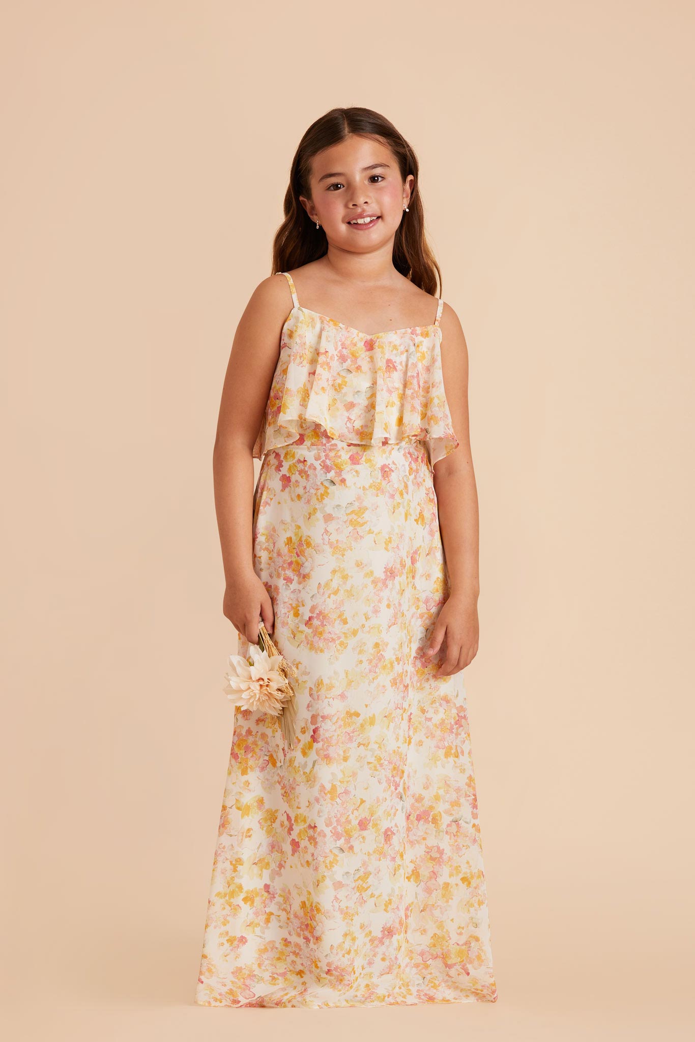 Pressed Floral Bridesmaid Dress Chiffon Size Medium Birdy Grey Janie Convertible Junior