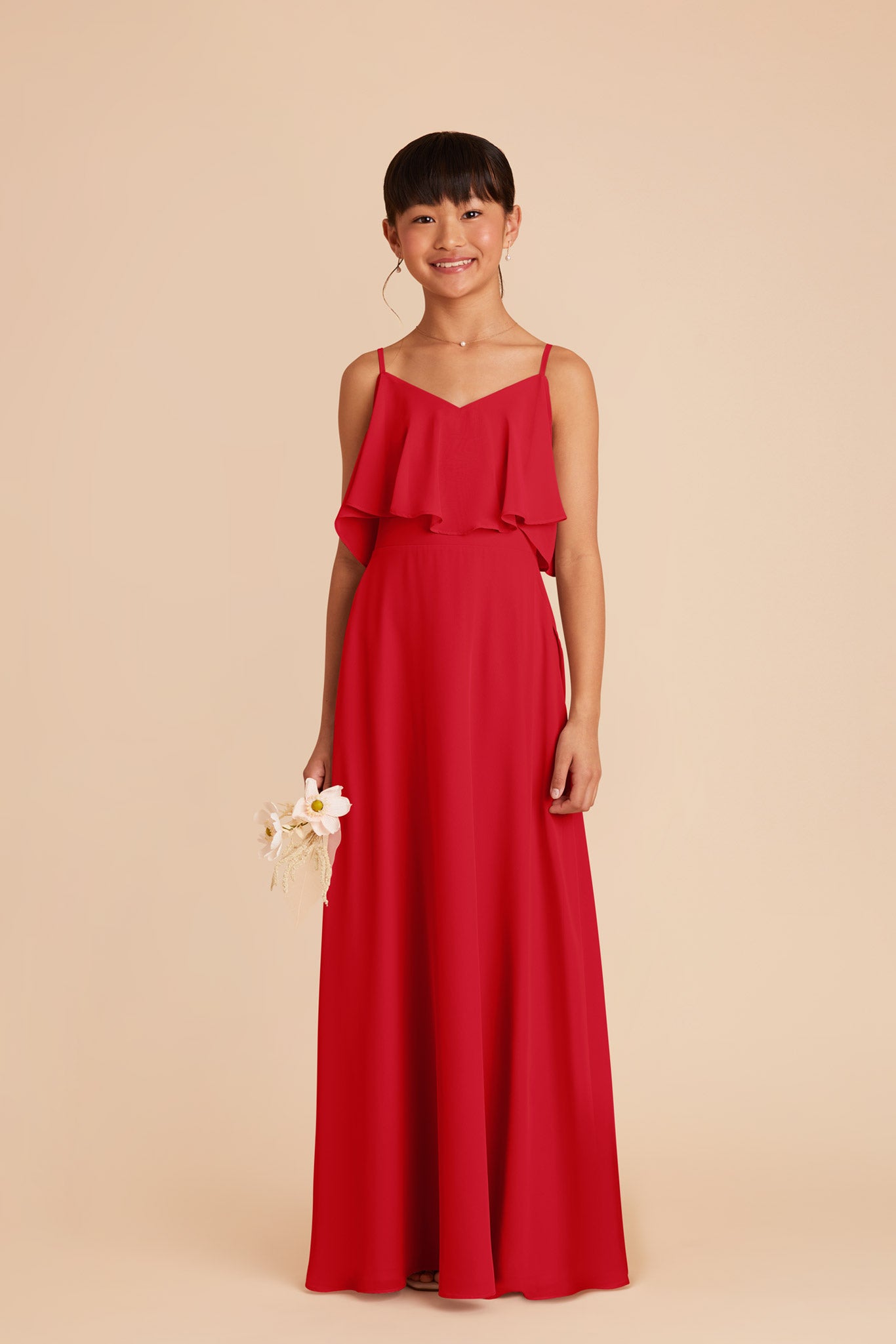 Janie Ruby Red Chiffon Junior Bridesmaid Dress | Birdy Grey