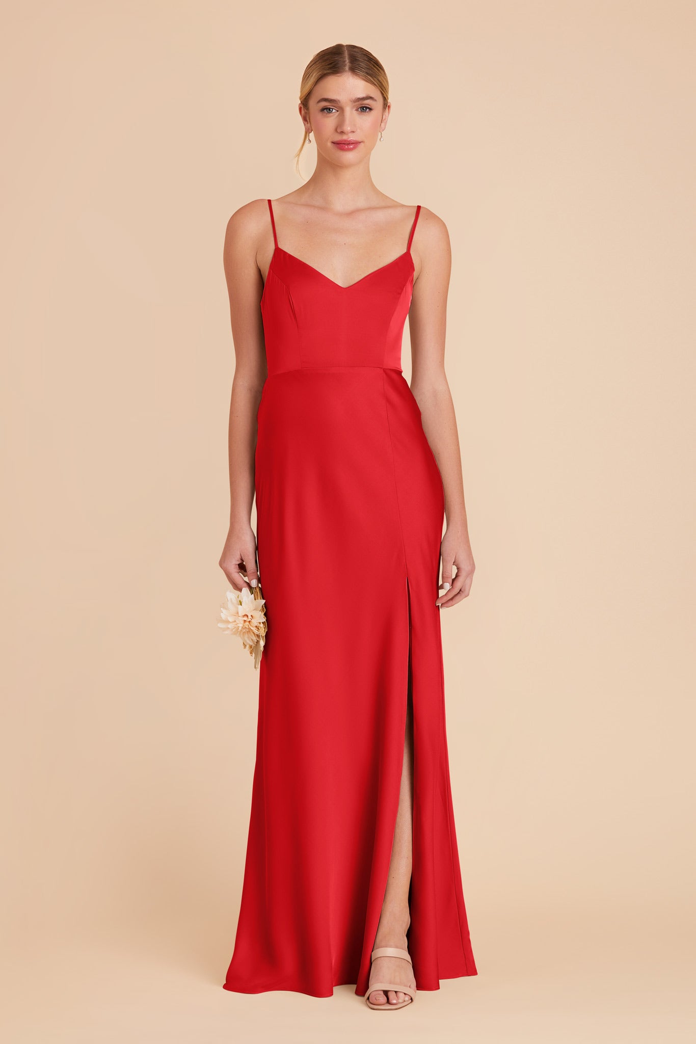Jay Matte Satin Bridesmaid Dress in Ruby Red Birdy Grey