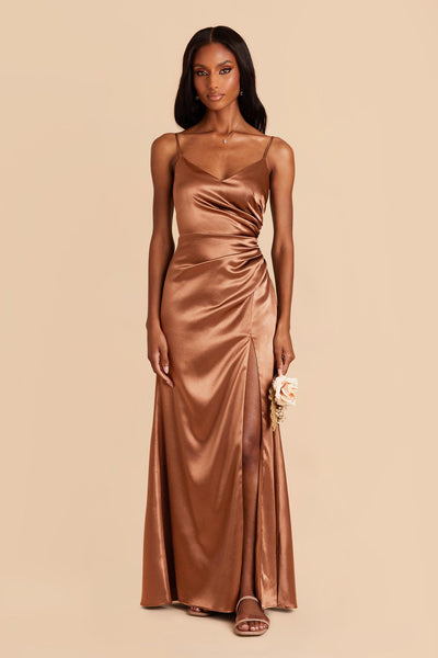 Rust Catherine Shiny Satin Dress by Birdy Grey