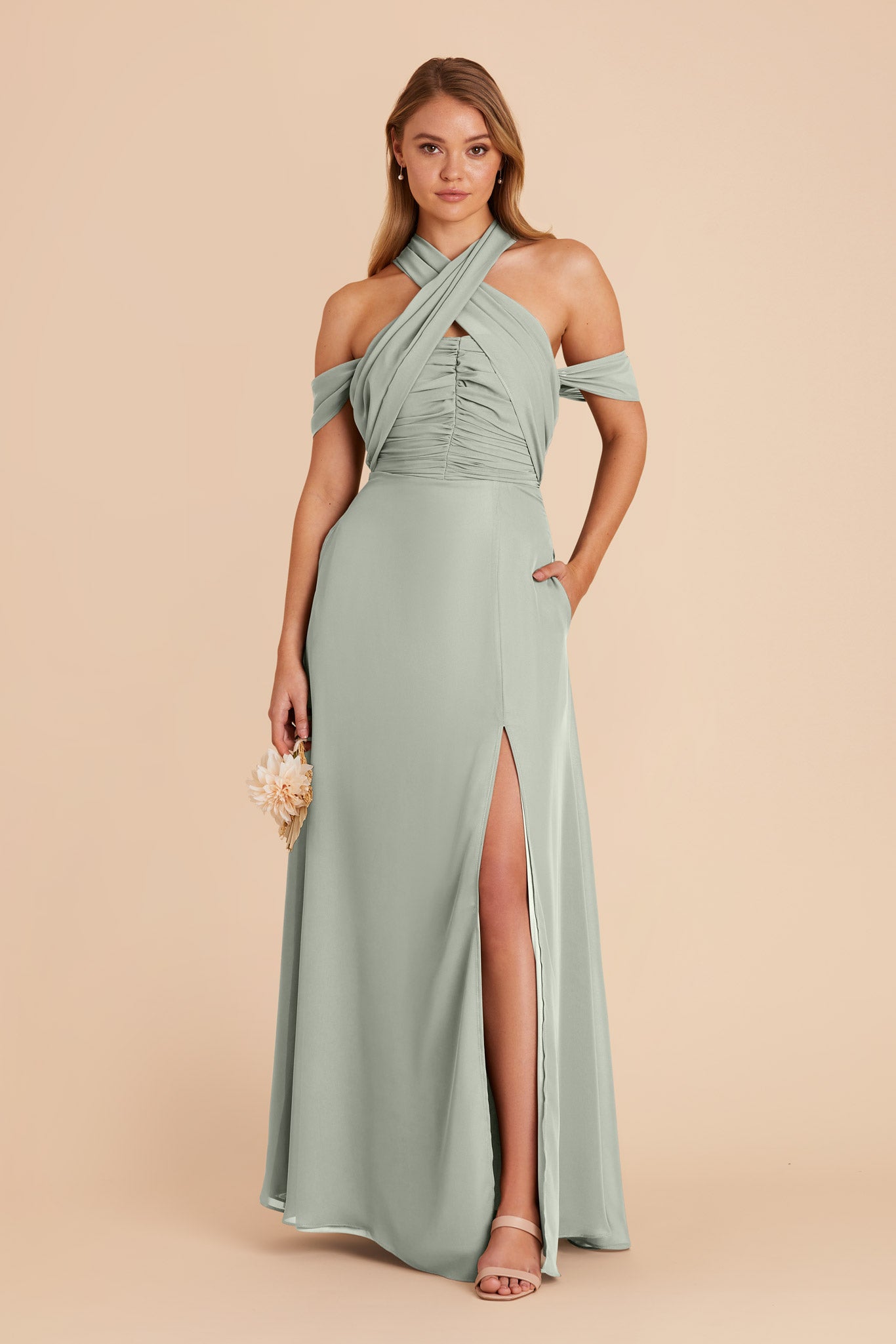 Sage Cara Chiffon Dress by Birdy Grey