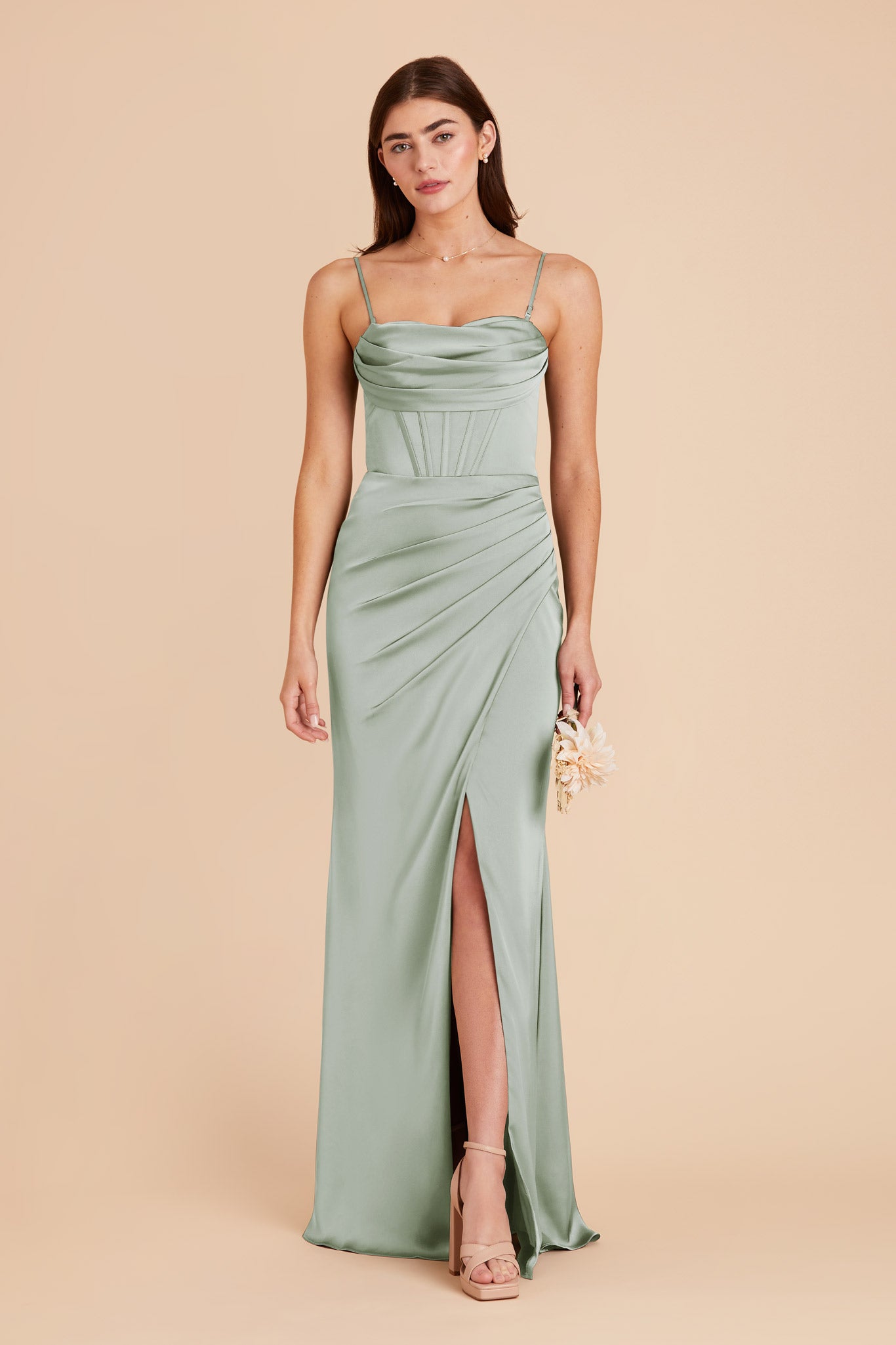 Sage Carrie Matte Satin Dress by Birdy Grey