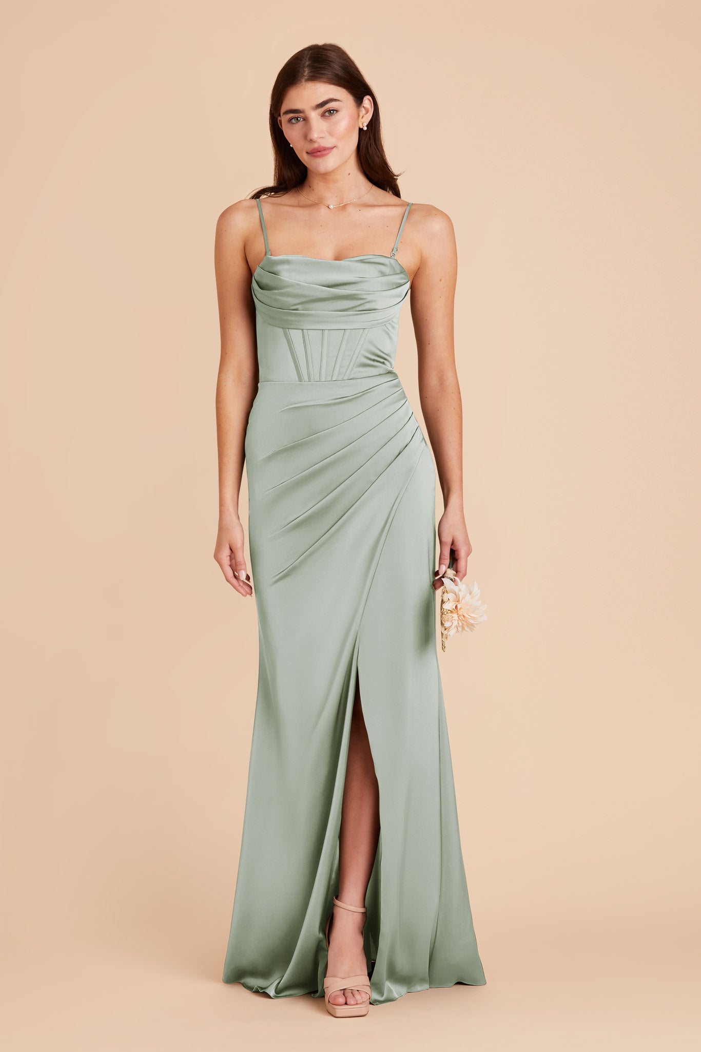 Sage Carrie Matte Satin Dress by Birdy Grey