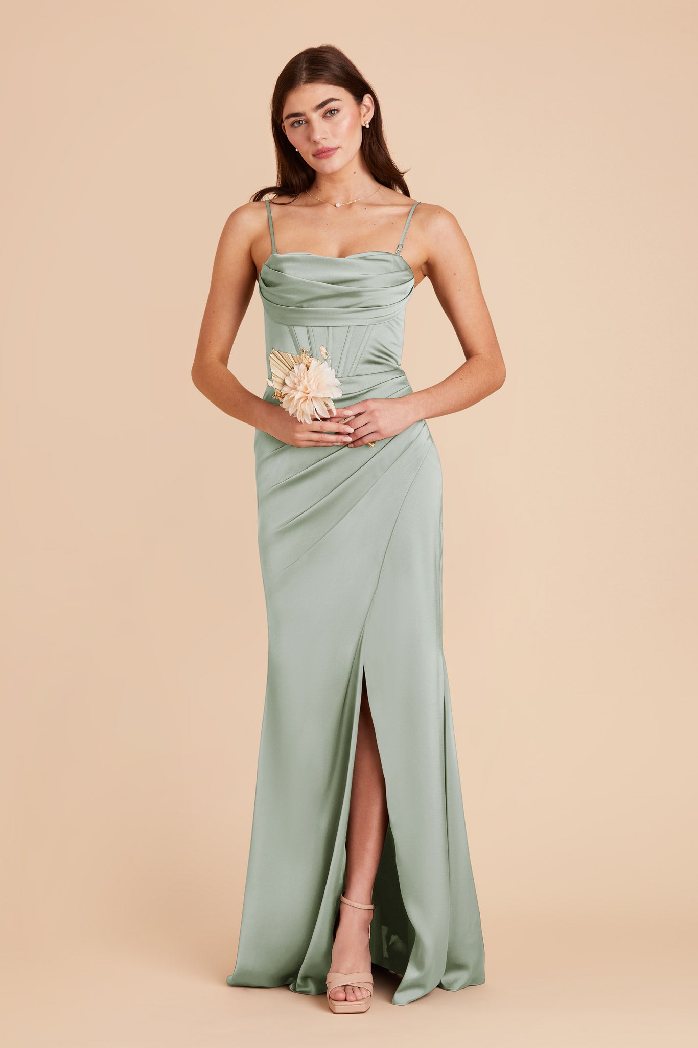 Sage Carrie Matte Satin Dress by Birdy Grey