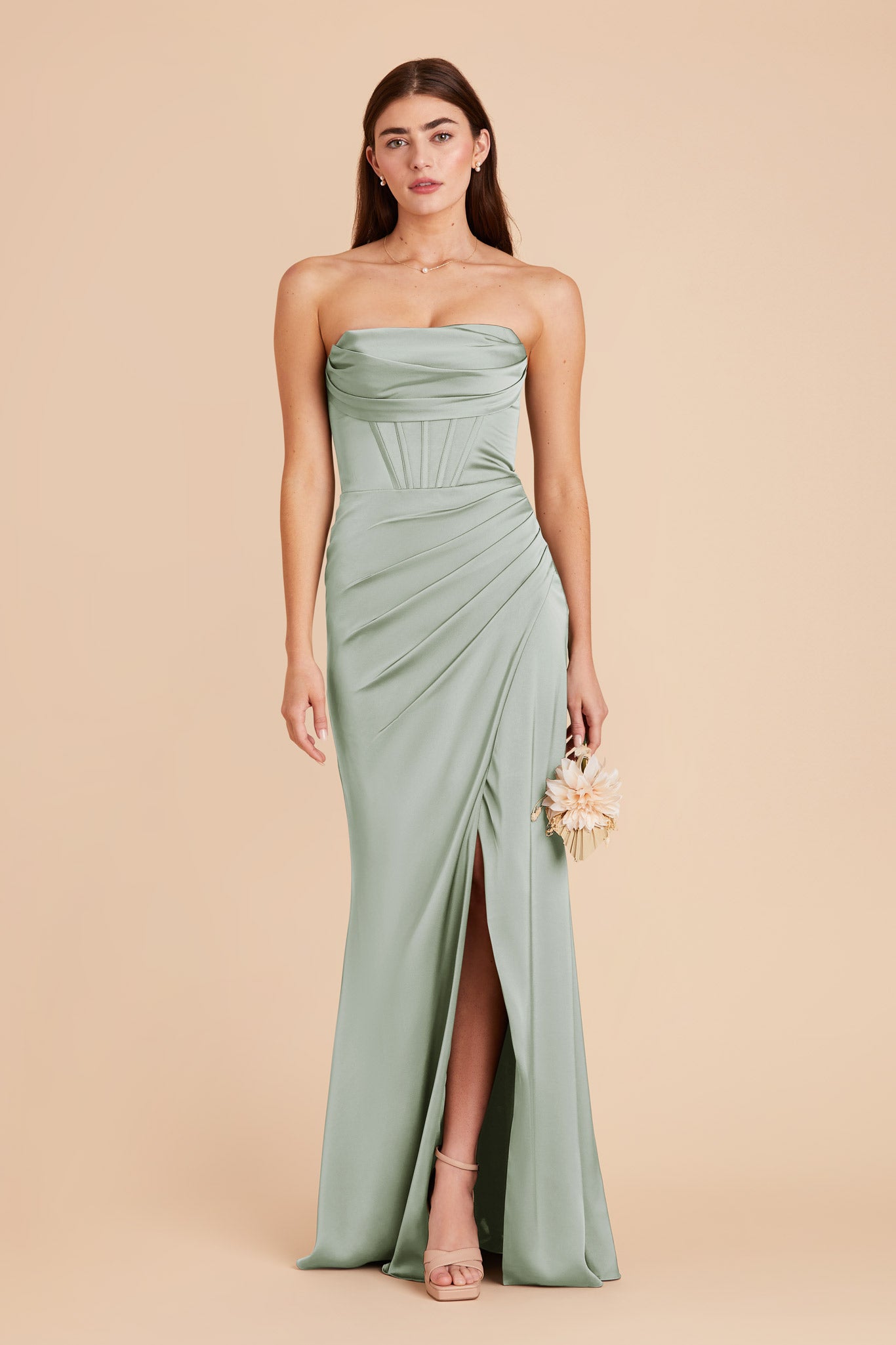 Sage Carrie Matte Satin Dress by Birdy Grey