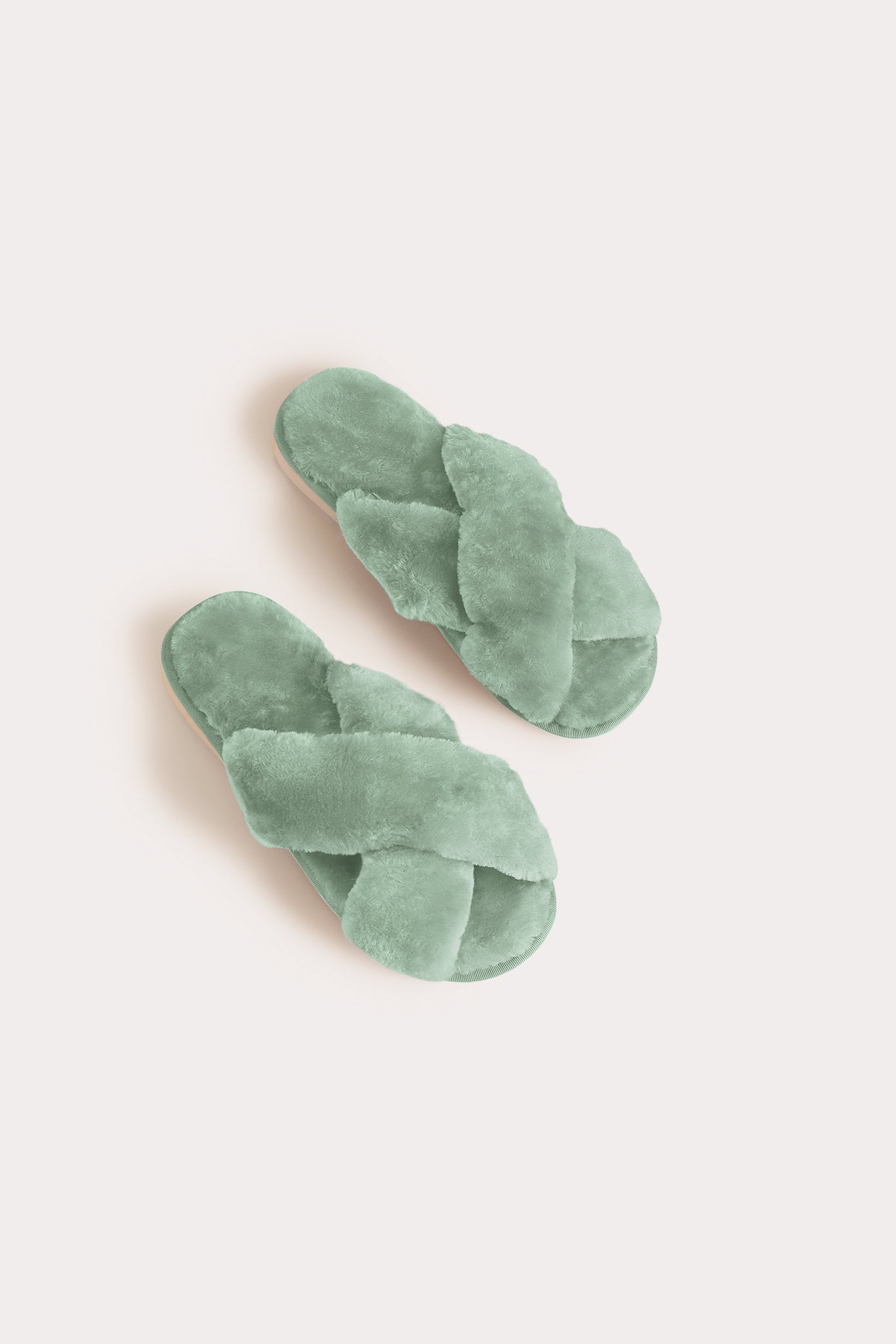 Sage Crisscross Fuzzy Slippers by Birdy Grey